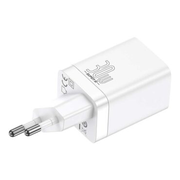 Adaptor/Încărcător pentru smartphone Baseus Super Si Pro, QC, USB + USB-C 30W (alb)