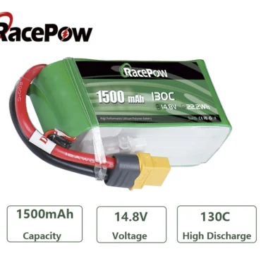 LiPo Battery with XT60 Connector 1500mAh 14.8V 4S 130C RacePow